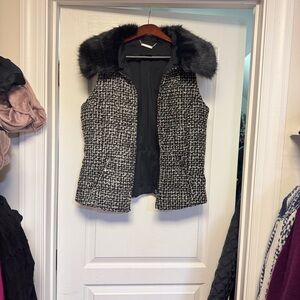 White House Black Market Tweed Vest with Black Faux Fur